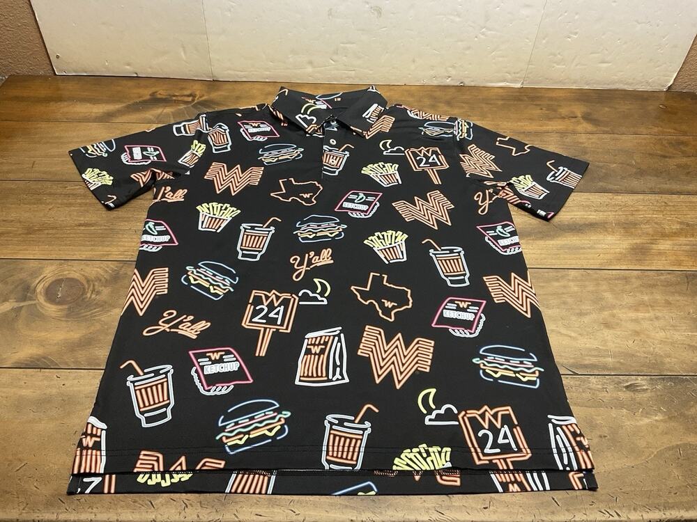 Chubbies Whataburger Texas Neon Lights Performance Polo Shirt Medium
